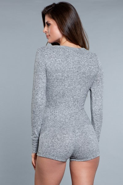 Nala Romper – Cozy Knit Henley Romper with Snap-On Button Closure