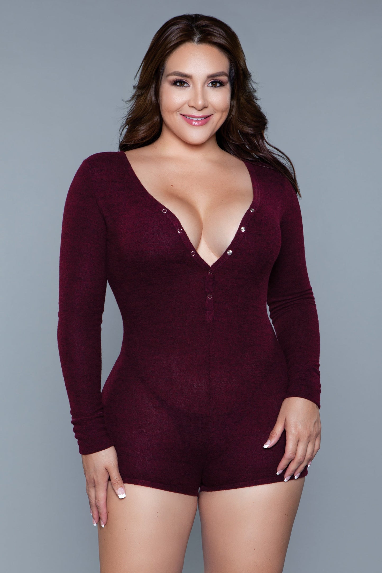 Nala Romper – Cozy Knit Henley Romper with Snap-On Button Closure