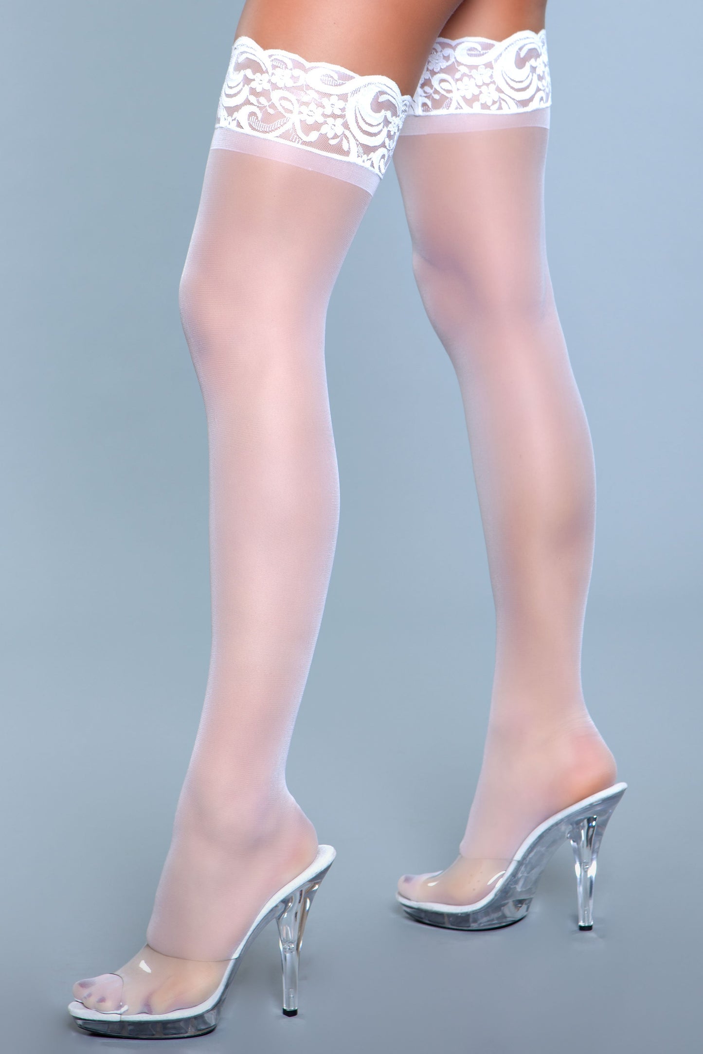 Lace Over It Thigh Highs – Sheer Floral Lace Stockings with Silicone Stay-Up Band