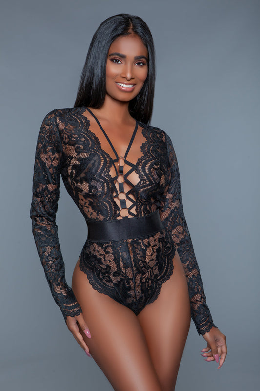 Ramona Sheer Lace Bodysuit with Strappy Back Design