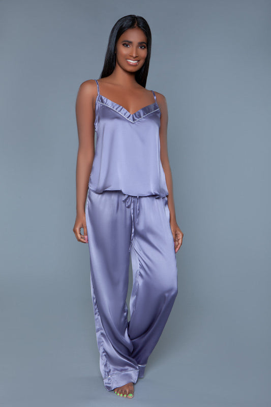 Madison Satin Pants PJ Set – Luxurious Silky Sleepwear with Cami Top and Wide Leg Pants