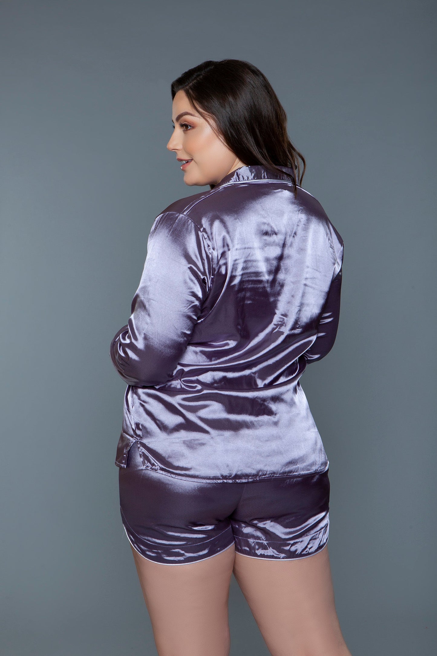 Liz Satin PJ Set – Elegant Two-Piece Satin Sleepwear with Long Sleeves and Shorts