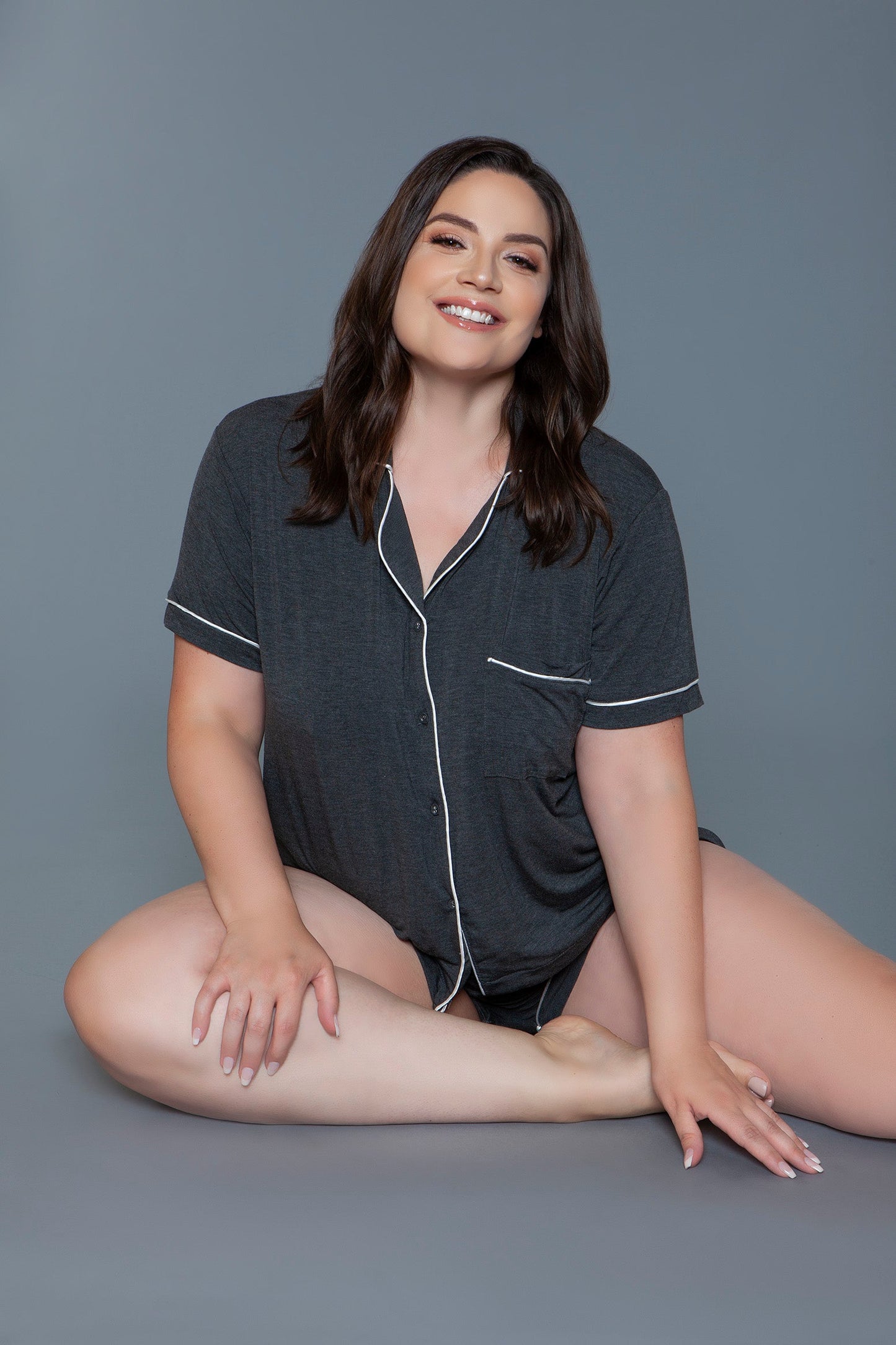 Riley Soft Jersey PJ Set – Stylish Two-Piece Sleepwear with Notched Collar and Button-Down Top