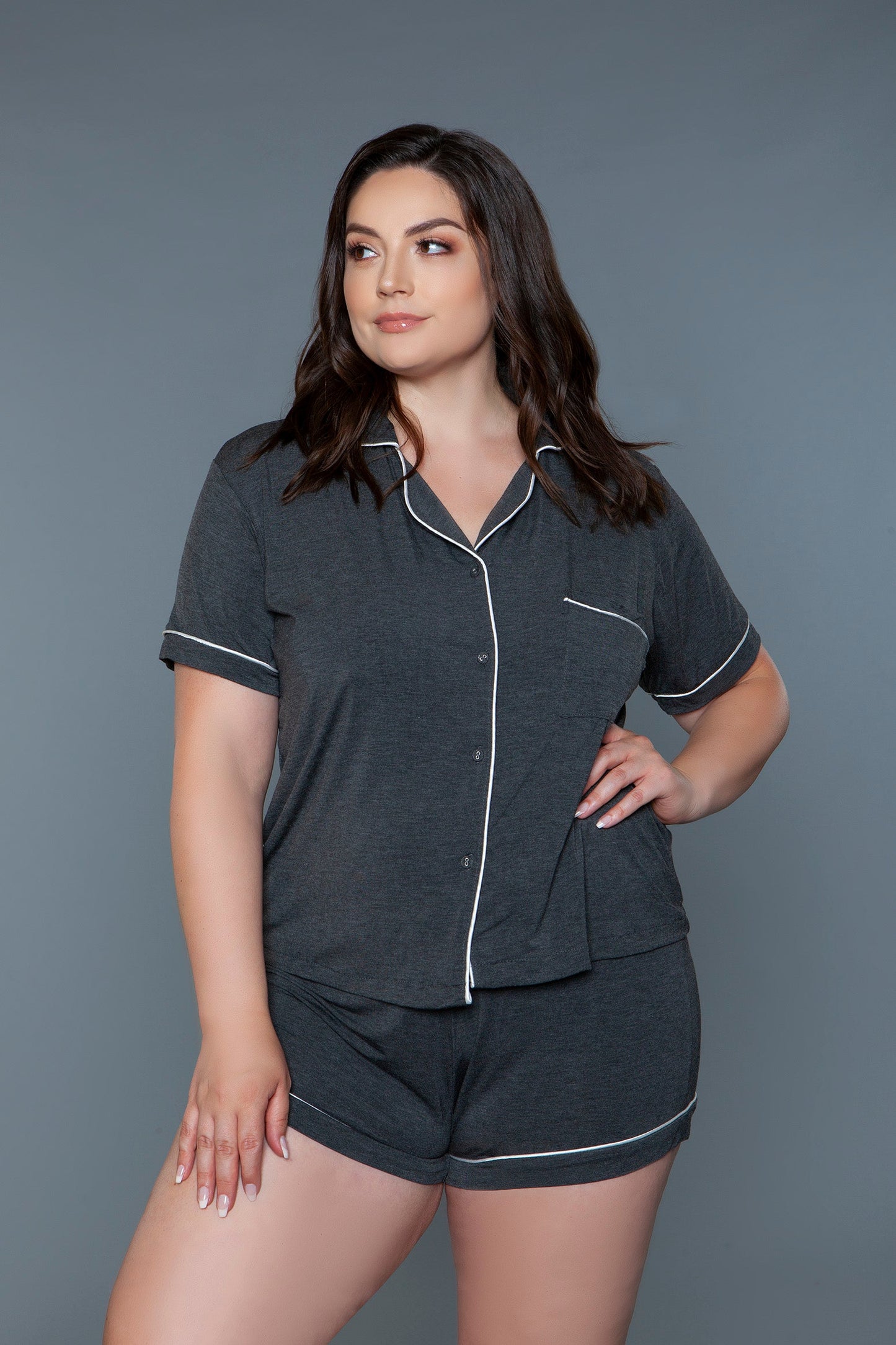 Riley Soft Jersey PJ Set – Stylish Two-Piece Sleepwear with Notched Collar and Button-Down Top