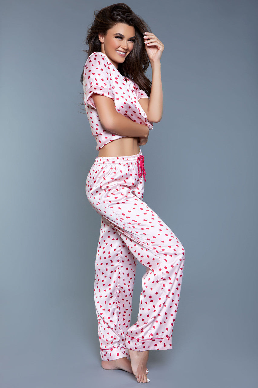 Camellia Satin Two-Piece Pajama Set with Splotch Print