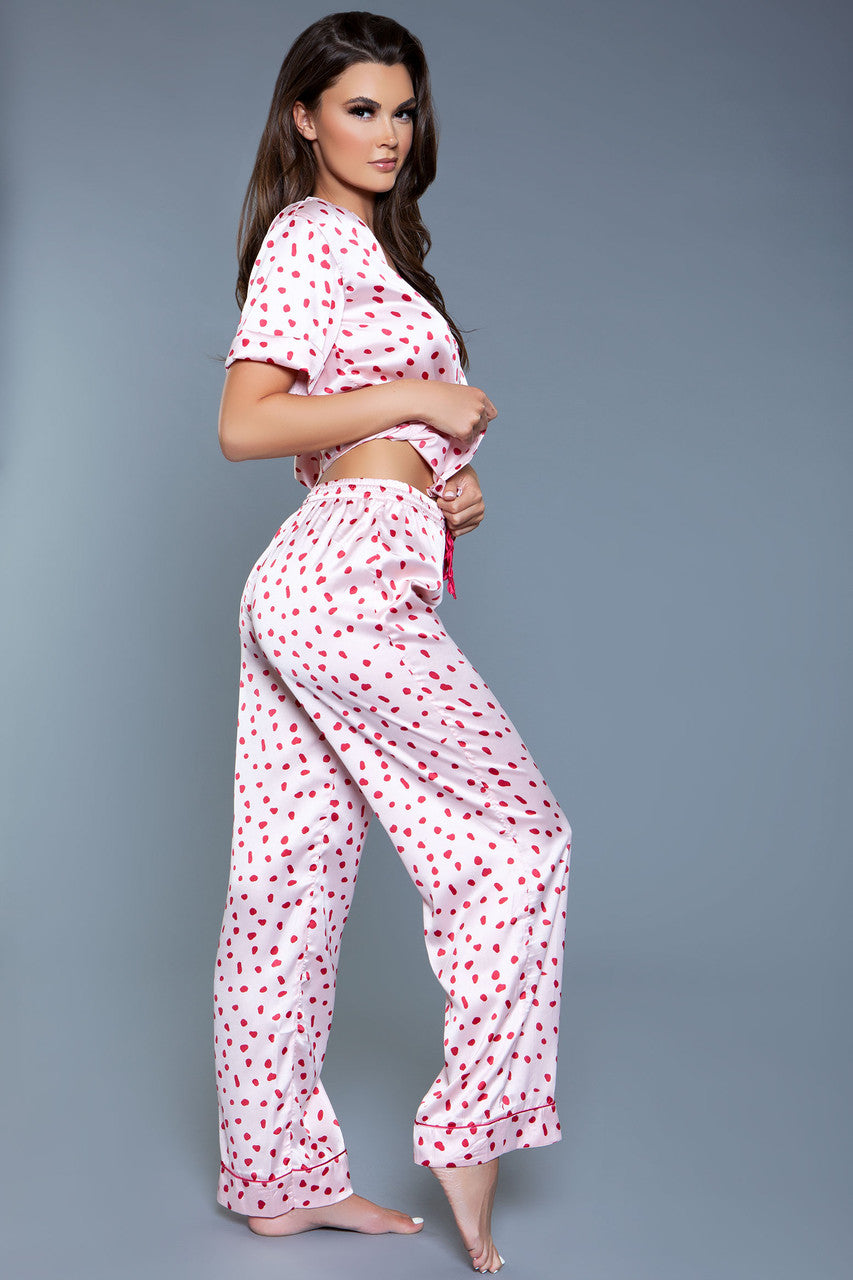 Camellia Satin Two-Piece Pajama Set with Splotch Print