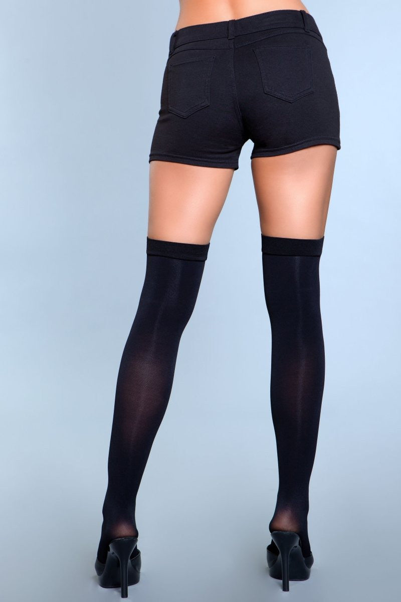 Illusion Clip Garter Thigh Highs – Opaque Thigh Highs with Laser-Cut Front Cage Detail
