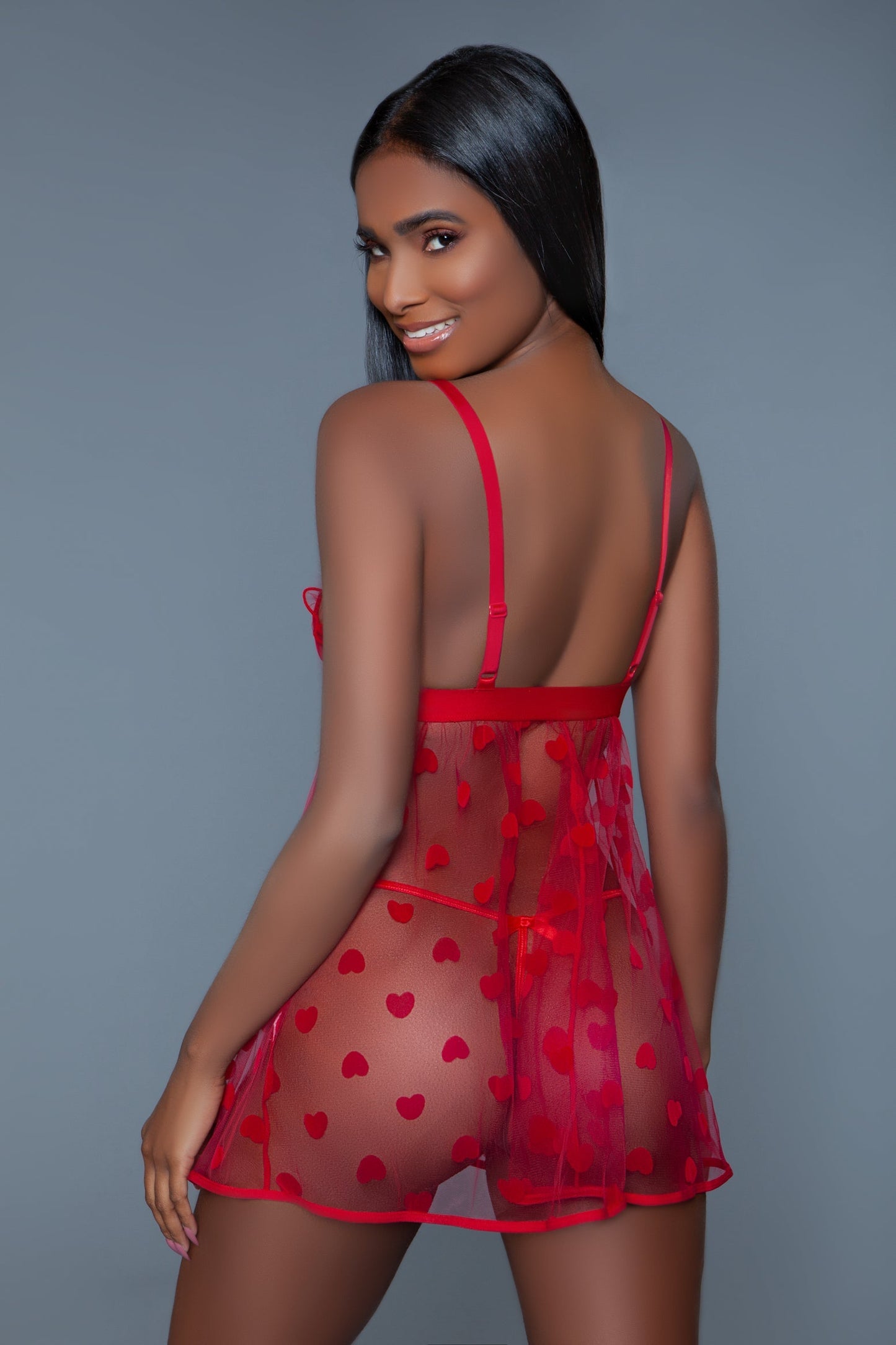 Valentine Babydoll Set – Sexy Heart Pattern Mesh Lingerie with Matching Thong