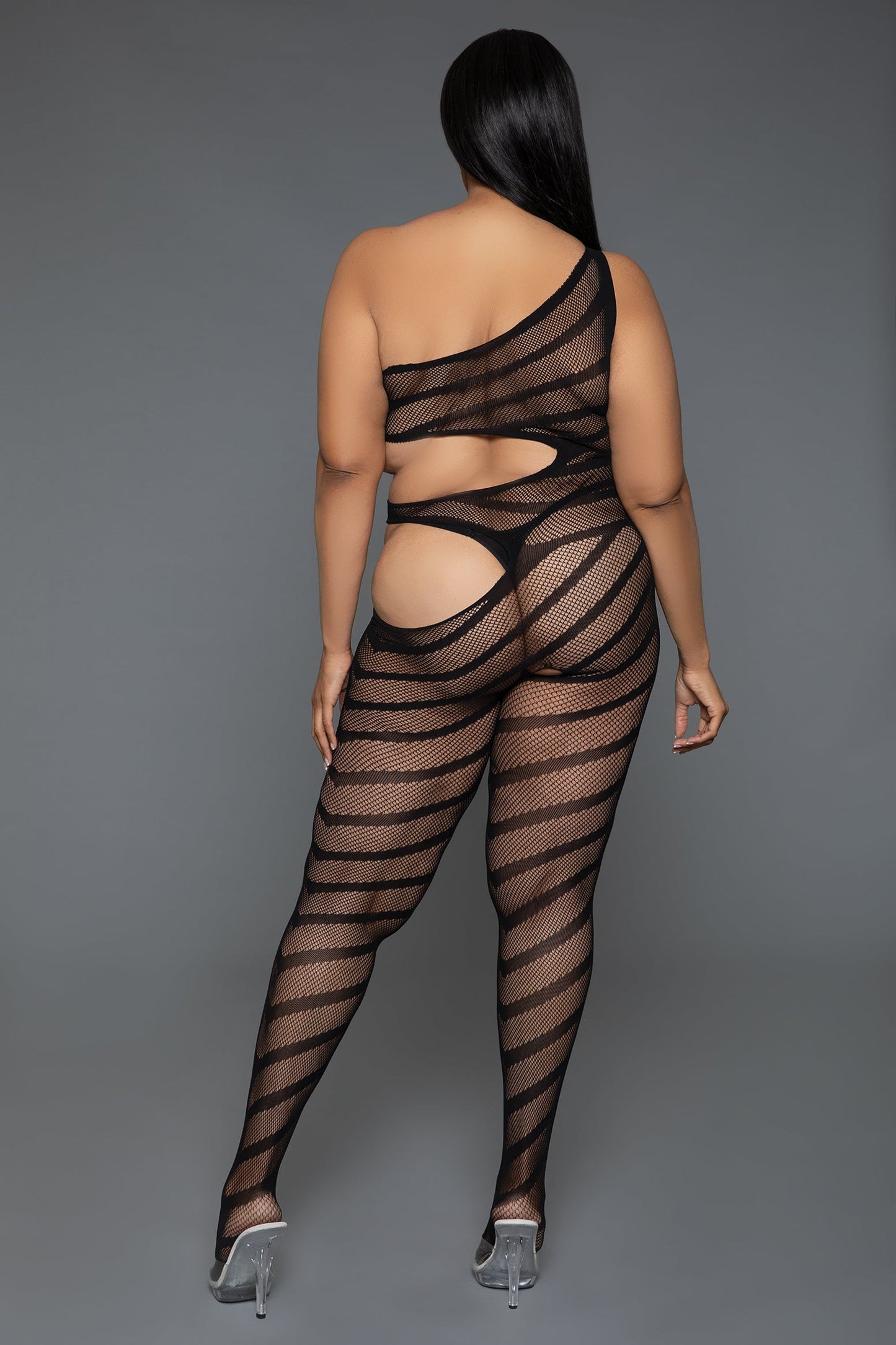 Crazy For You Bodystocking: Bold Cut-Out Asymmetrical Stripe Design