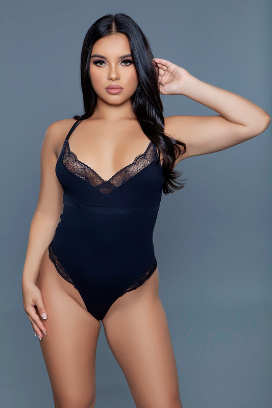Maisie Lace Trim Jersey Bodysuit with Sweetheart Halter Neckline