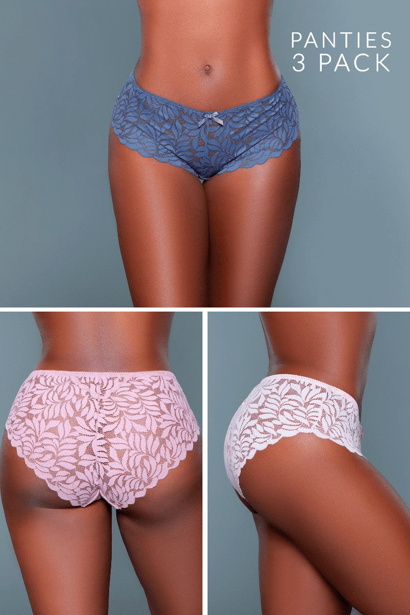 Livvy Hipster 3 Pack Panties with Leaf Lace Design for Natural Elegance