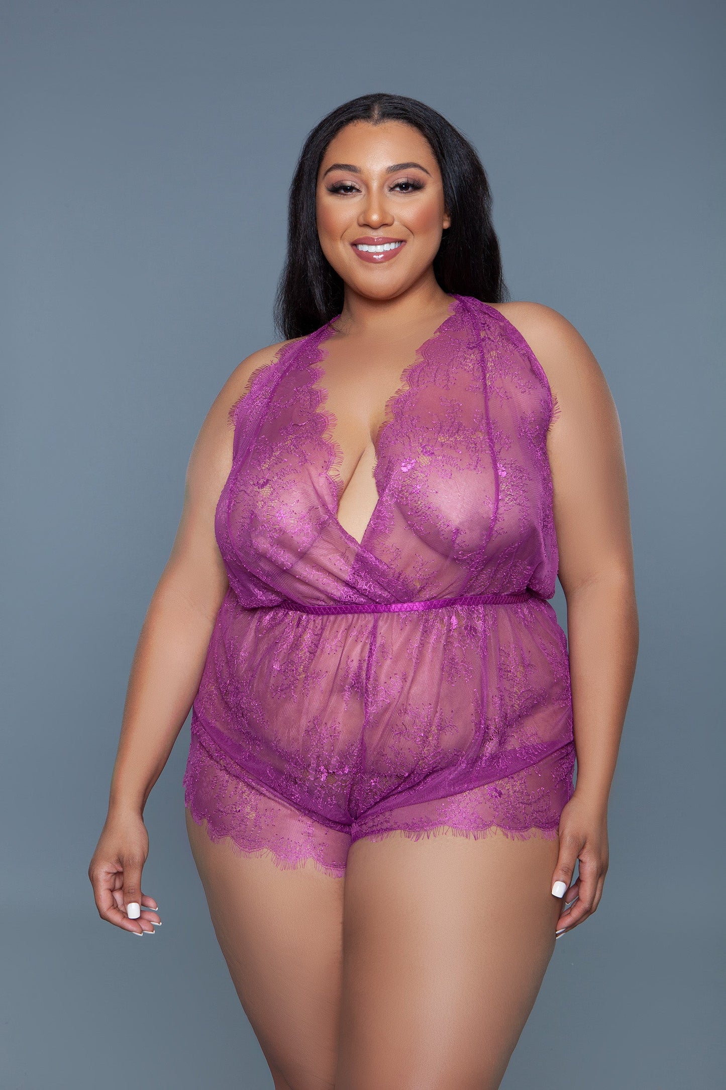 Reagan Romper Lingerie: Elegant Lace Romper with Satin Bow Detail