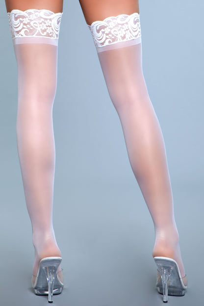 Lace Over It Thigh Highs – Sheer Floral Lace Stockings with Silicone Stay-Up Band