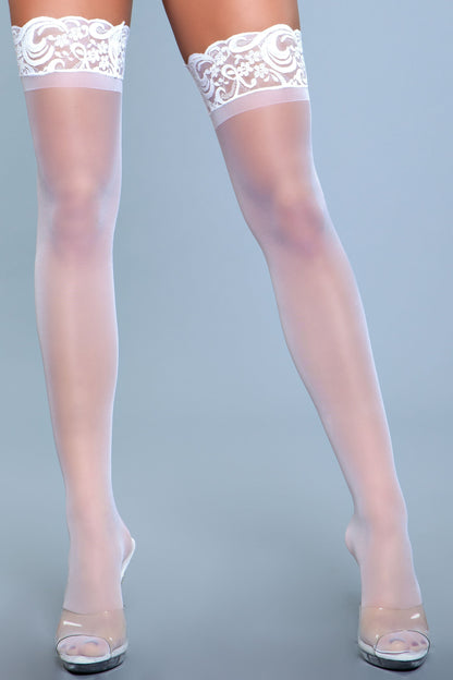 Lace Over It Thigh Highs – Sheer Floral Lace Stockings with Silicone Stay-Up Band