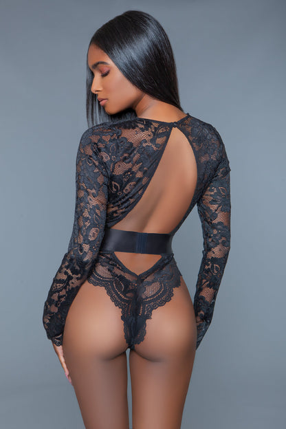 Ramona Sheer Lace Bodysuit with Strappy Back Design