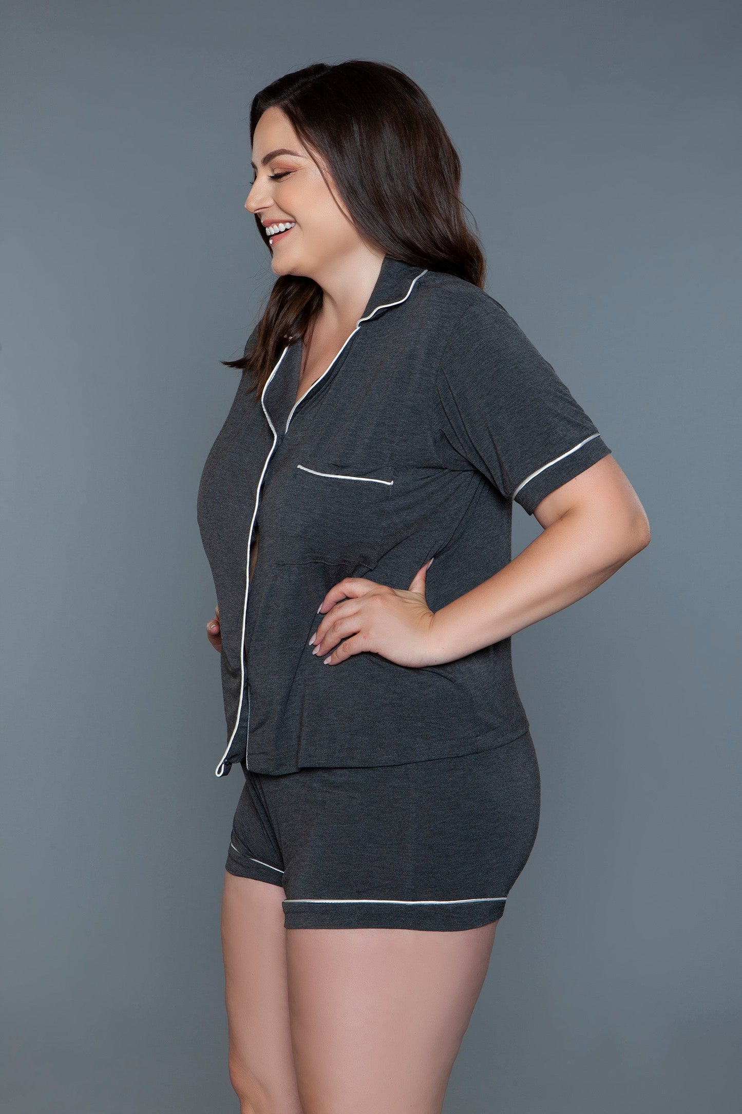 Riley Soft Jersey PJ Set – Stylish Two-Piece Sleepwear with Notched Collar and Button-Down Top