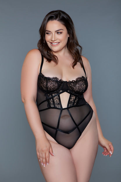 Cameryn Bodysuit Lingerie – Elegant Lace and Mesh Design