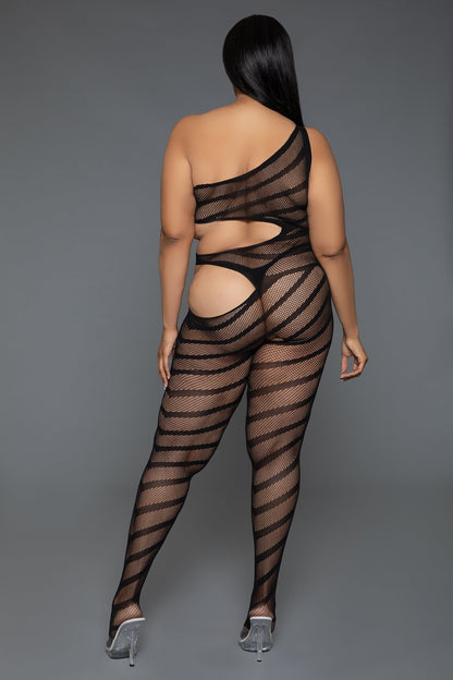 Crazy For You Bodystocking: Bold Cut-Out Asymmetrical Stripe Design