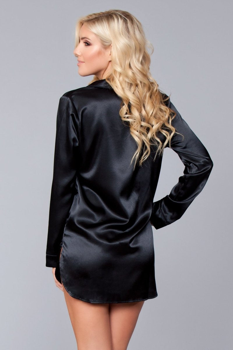 Kimberly Satin Sleepshirt – Luxurious Button-Down Nightwear with Cuffed Sleeves