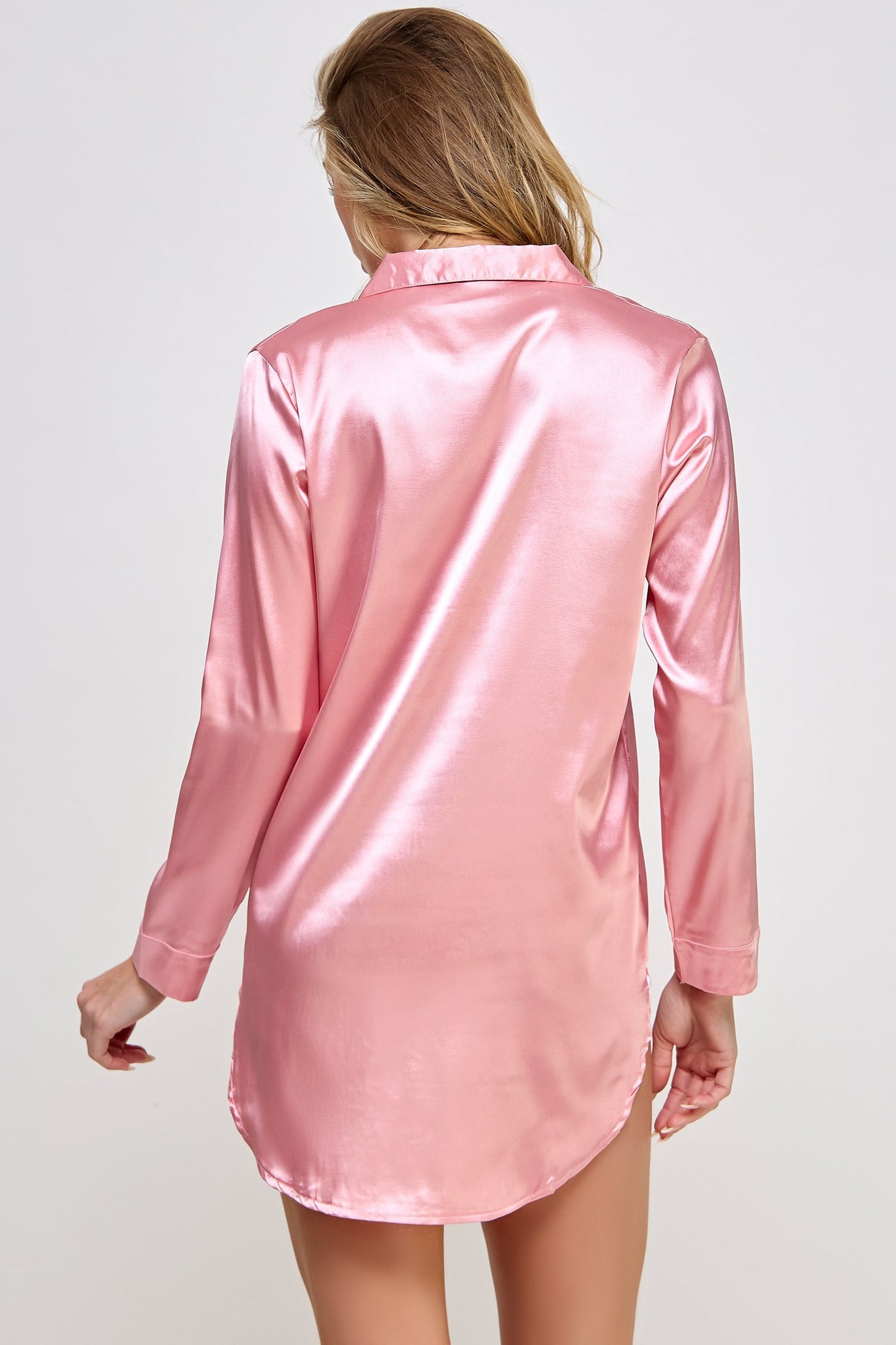 Kimberly Satin Sleepshirt – Luxurious Button-Down Nightwear with Cuffed Sleeves