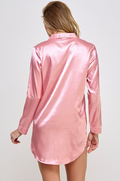 Kimberly Satin Sleepshirt – Luxurious Button-Down Nightwear with Cuffed Sleeves