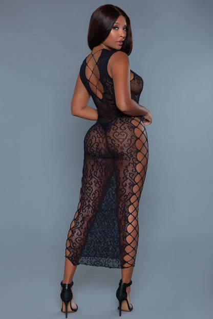 Fallen For You Plus Size Bodycon Maxi Dress – Lace & Diamond Pattern