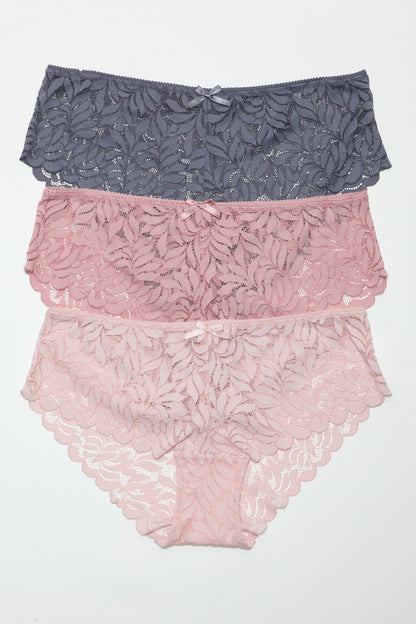 Livvy Hipster 3 Pack Panties with Leaf Lace Design for Natural Elegance